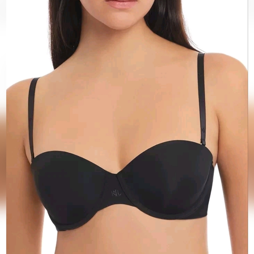 NWT Lauren Ralph Lauren Luxe Smoothing Strapless Convertible Bra 34B Black